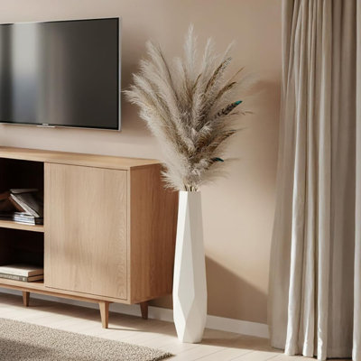  Vases de 27,5 po de hauteur pour la décoration intérieure, grand vase de sol en résine avec un style géométrique dimensionnel fait à la main, s'adapte au foin / herbe de la pampa, décoration de salon Boho (blanc)