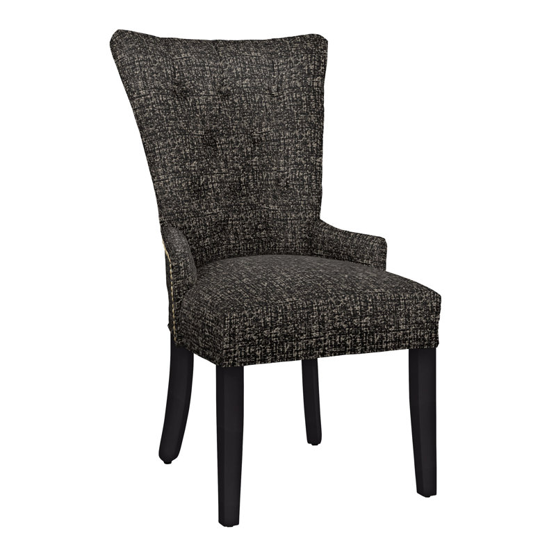 Upholstered Dining Chair, Black Satin, Brass, 5009-081