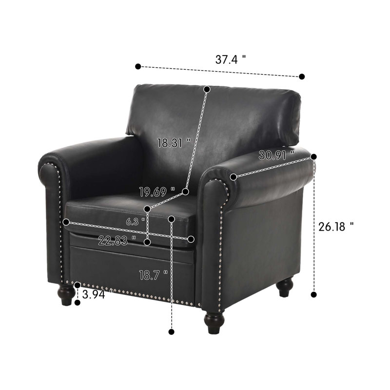 Canapé 37,7 po, Noir