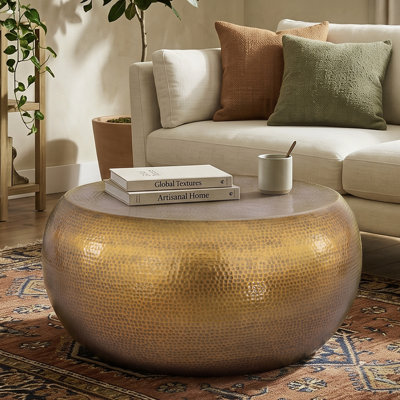 Modern 2-Piece Coffee Table and End Table Set with Aluminum Construction in Gold