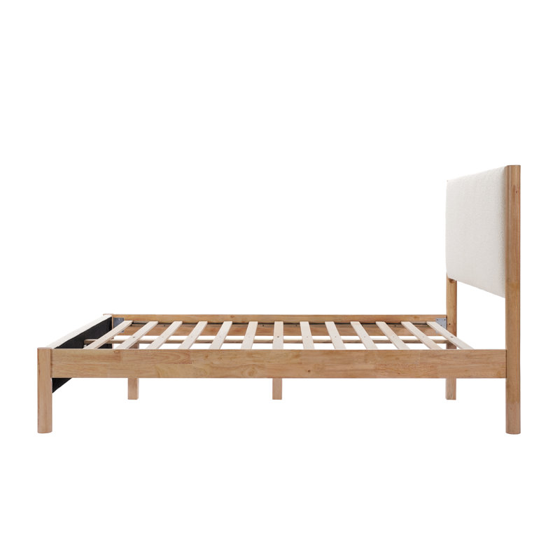 Ardin Solid Wood Bed Frame With Cream Boucle Upholstered Headboard And Footboard, King, Natural