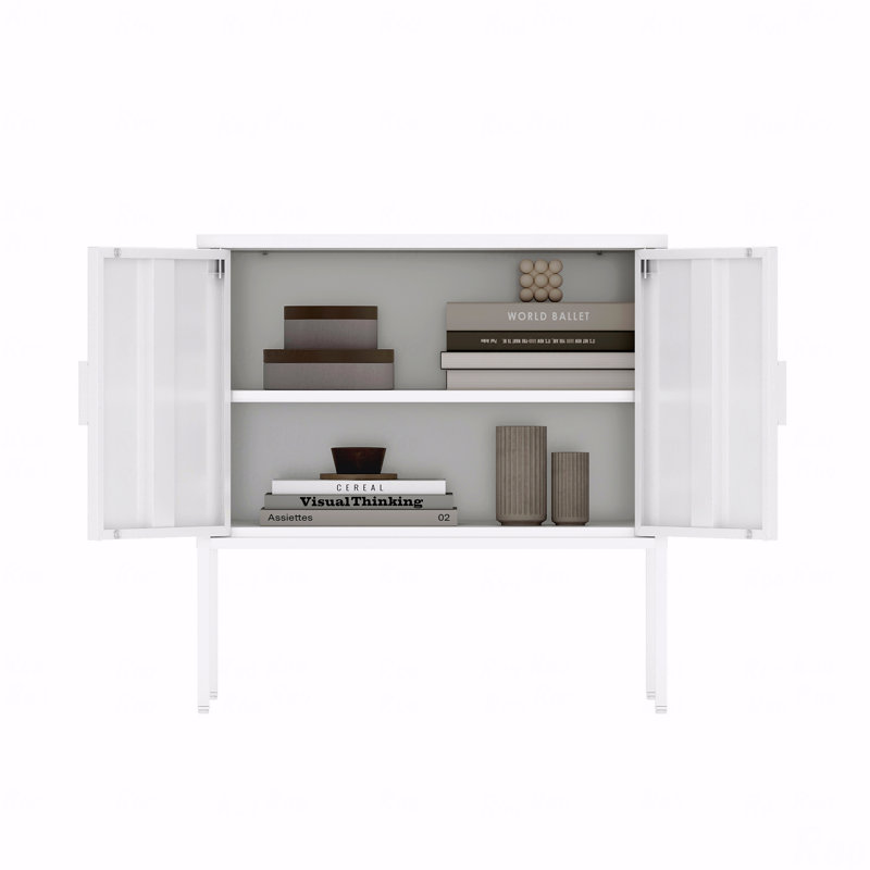Armoire décorative moderne en métal 24 po - tablette réglable + pieds protecteurs de plancher (blanc)