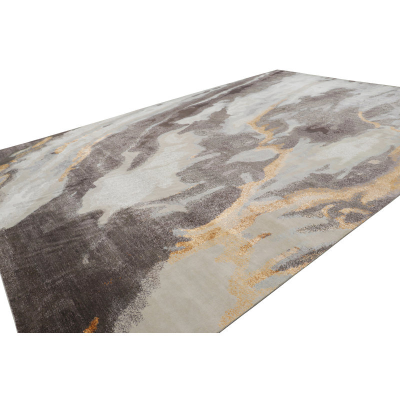 Rug & Kilim’S Oversized Abstract Rug In Blue, Gray And Gold Tones