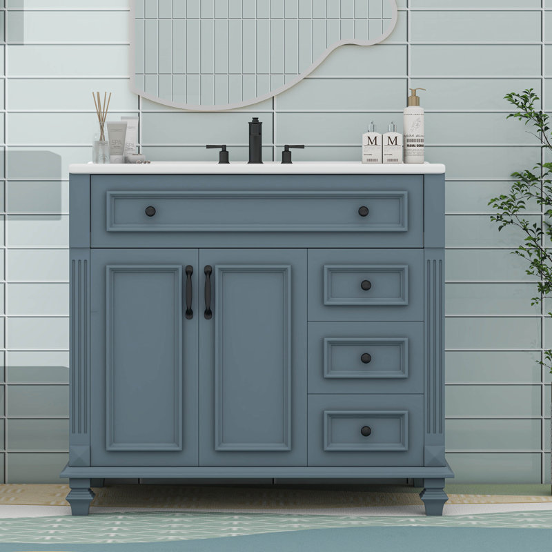 Meuble-lavabo 36 po avec lavabo et tiroirs rabattables 36 po, Bleu gris