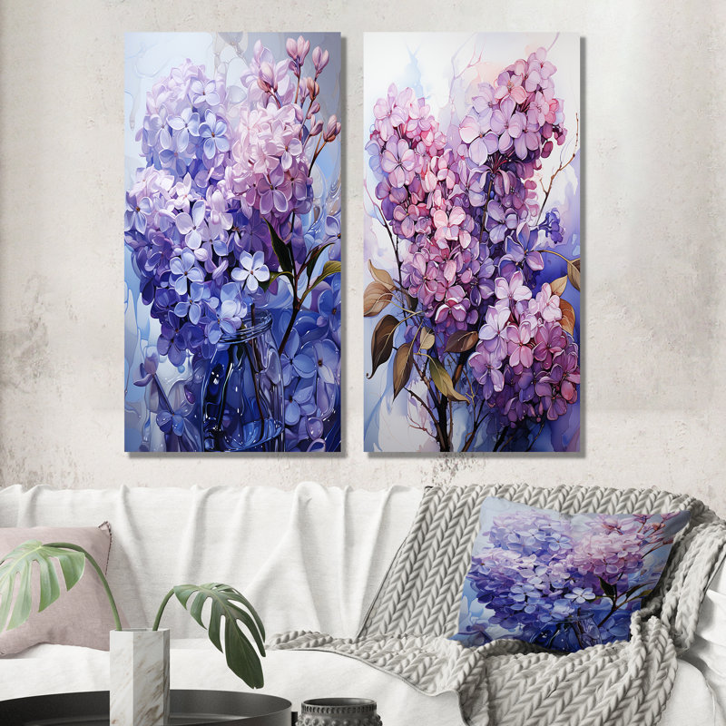 Lilacs Organic Flow Grace - Lilacs Canvas Prints Set Of 2, 28" H x 25" W, Wrapped Canvas