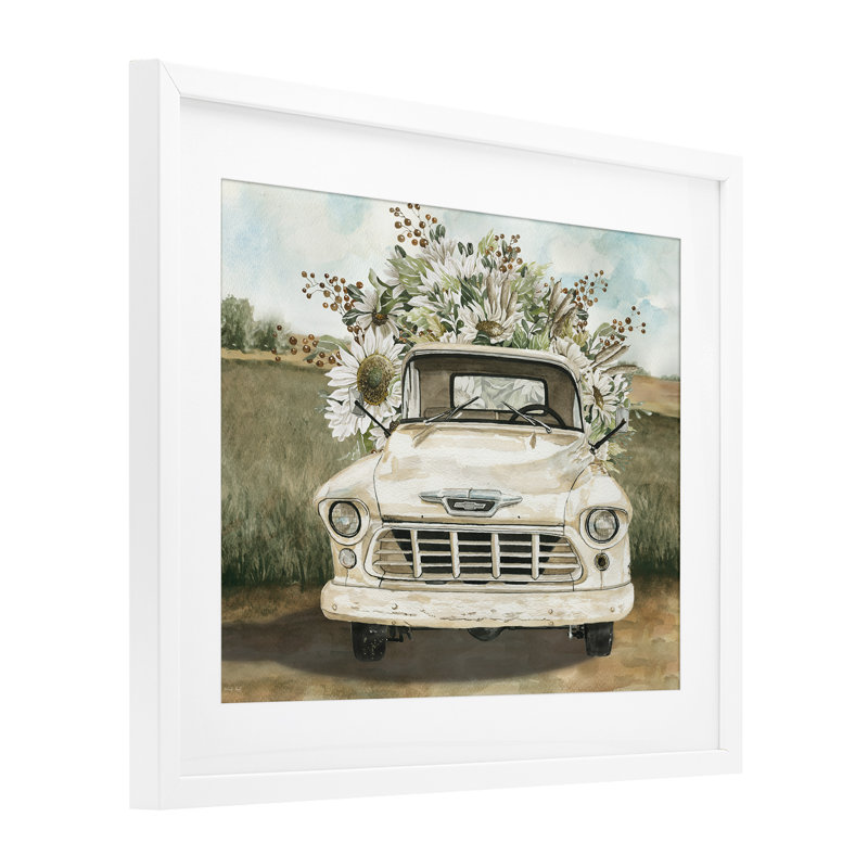 «Retro Country Flowers», reproduction sous verre encadrée, conception par Cindy Jacobs, H 17 po x l 21 po, Cadre blanc côtier