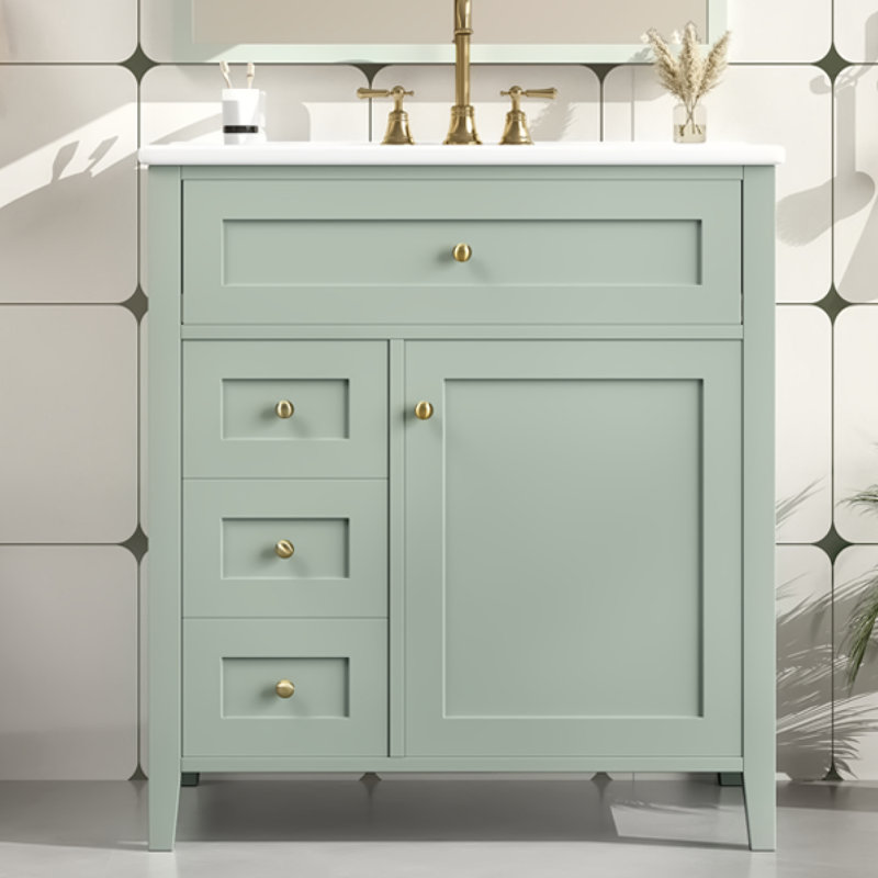 Meuble-lavabo autoportant moderne avec lavabo en céramique et 3 tiroirs