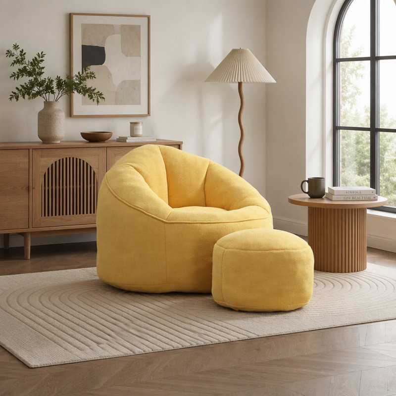 Fauteuil à billes avec repose-pieds, Yellow