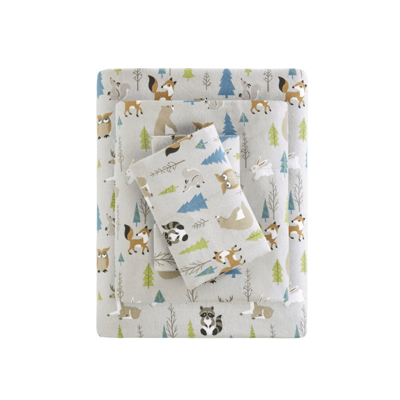 Ensemble de draps 100% coton Cozy, Ensemble de draps double / double avec 2 taies d'o, Multicolore, animaux de la forêt