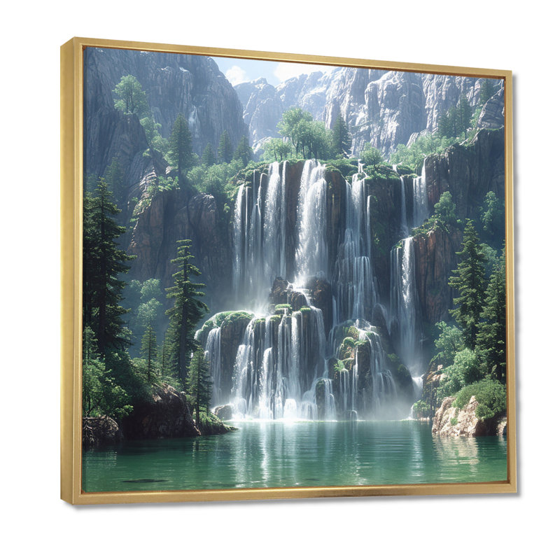 Claypoole - cascade, art mural, Toile avec cadre flottant or, H 36 po x l 36 po x P 1,5 po