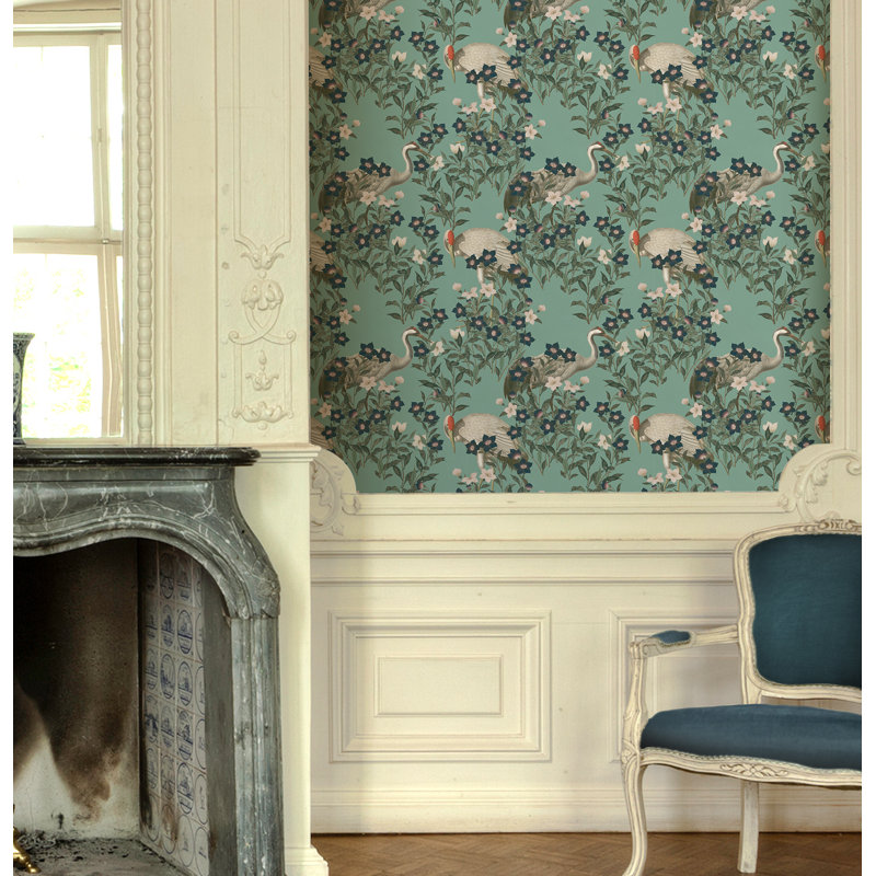 Iris Garden 33' L x 20.5" W Wallpaper Roll, Teal