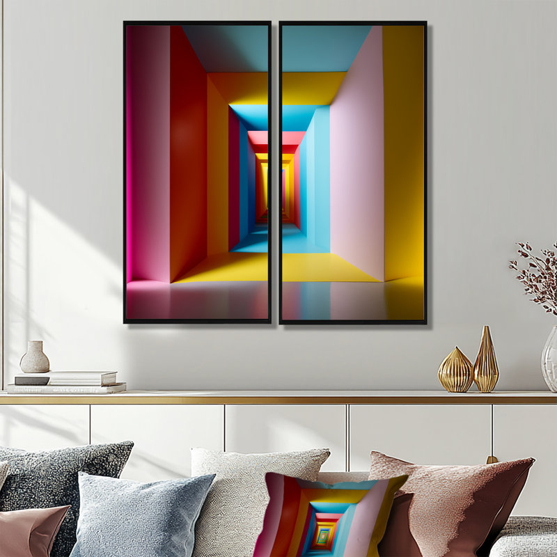 «Pastel Color Rectangular Infinity» - impressions sur toile modernes bleues, H 40 po x l 40 po, Noir