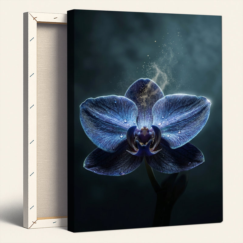 «Gallery Wrap», art mural sur toile pour le salon, la chambre à coucher, le bureau ou le vestibule - décoration murale décorative avec orchidée bleue