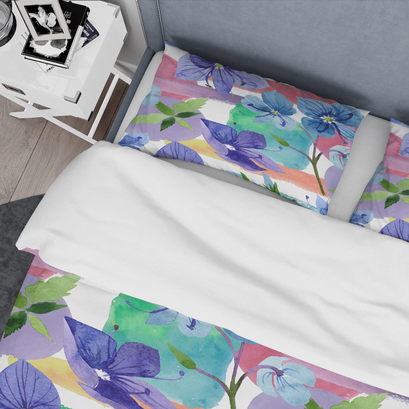 Ensemble de housse de couette Blue Veronica Flower - Cabin & Lodge, Housse de couette pour très grand lit et 2 très