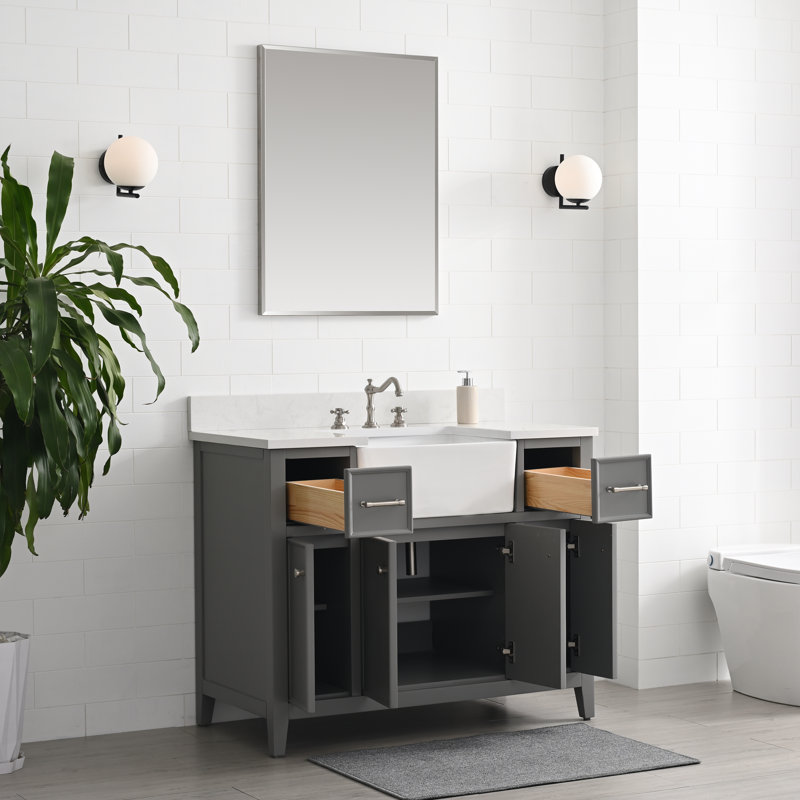 Meuble-lavabo simple 42 po Aisa, Gris / Nickel brossé