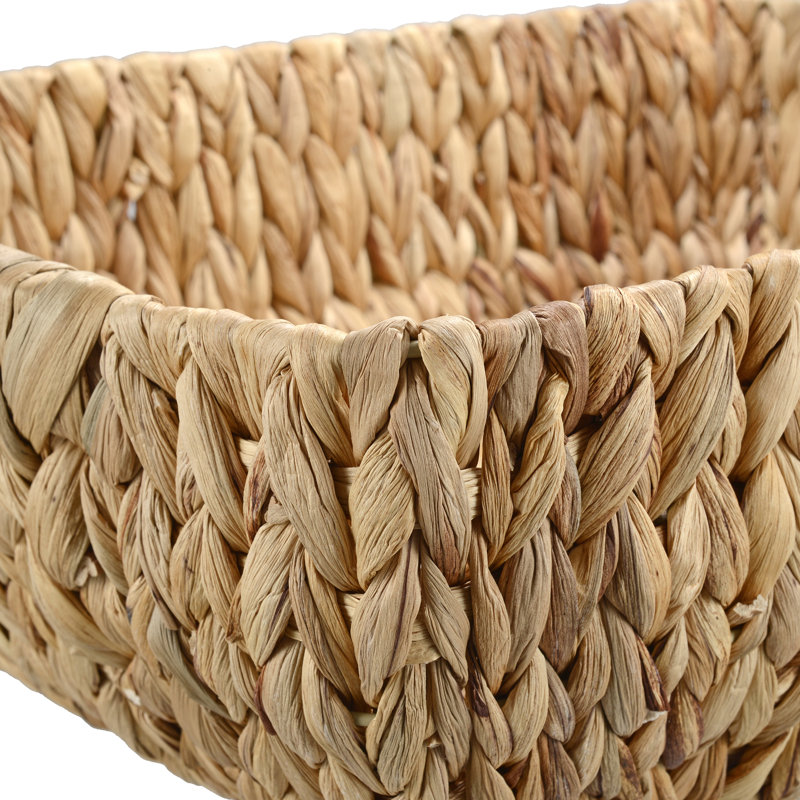 Handwoven Storage Basket Set with Wooden Handles, Multi-purpose Wicker Bins (Set of 3)