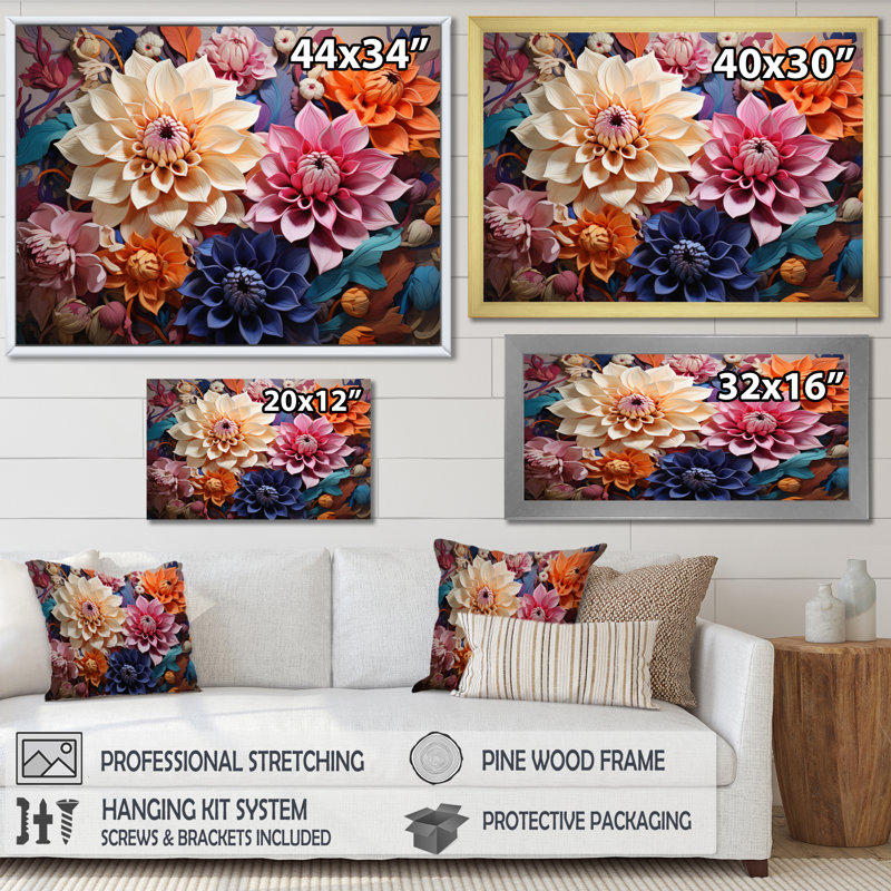 «Dahlia Dreams I» sur toile, Cadre flottant doré, H 24 po x l 32 po x P 1 po