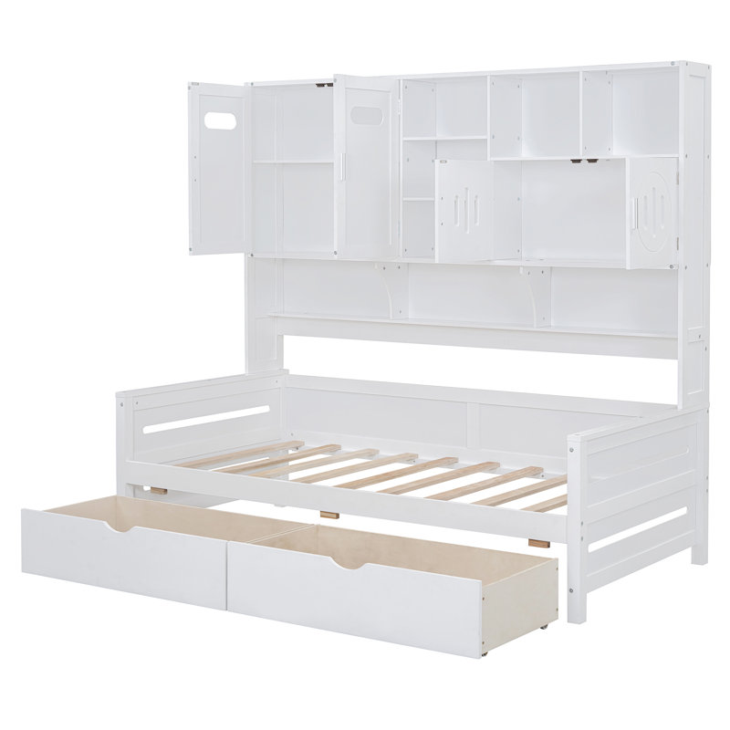 Wooden Daybed With 2 Drawers, And All-In-One Cabinet And Shelf, Twin, White