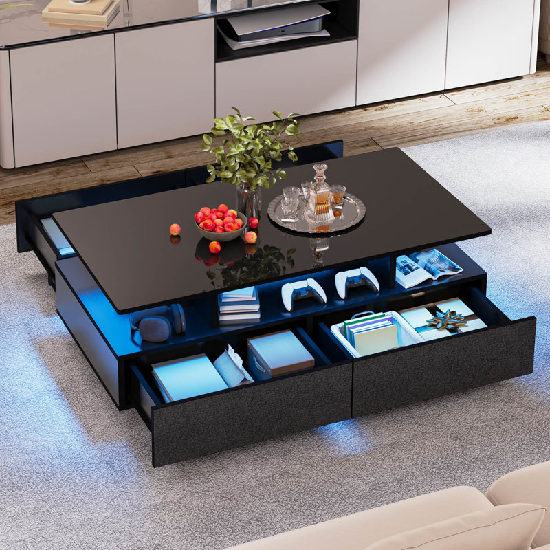 Ellise LED Coffee Table with 4 Drawers, Black