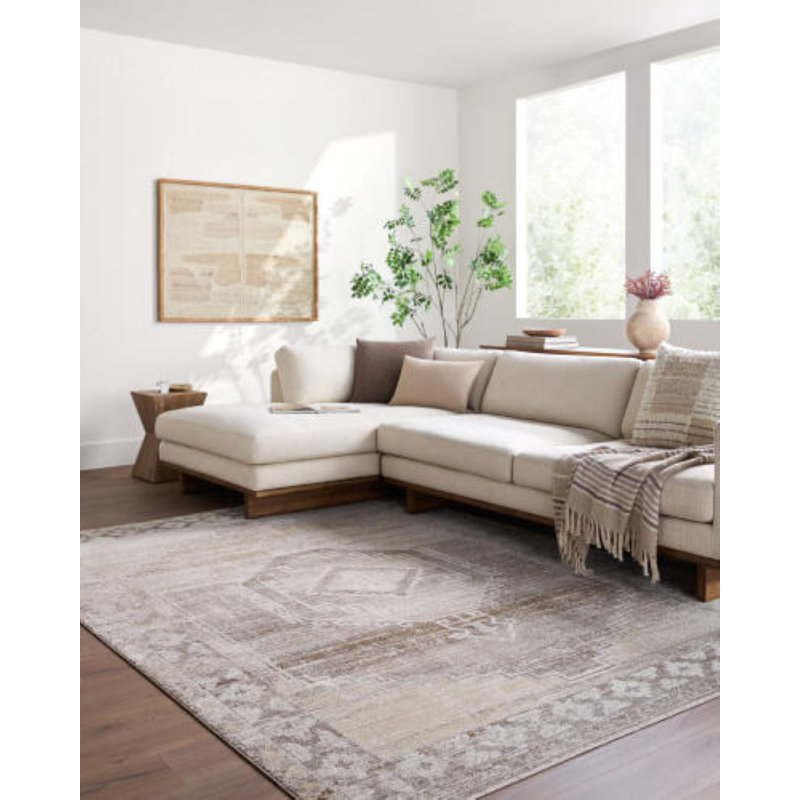 Tapis d'intérieur tissé à la machine Bloomingdale, Rectangle 6 pi 7 po x 9 pi, Brun / blanc / brun clair / gris