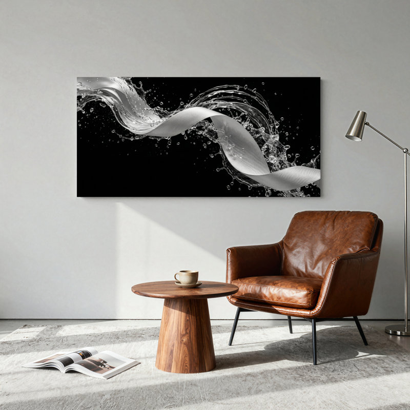 Ensemble de 1 tableau sur toile représentant des vagues d'eau, 58“W x 28”H, Toile tendue