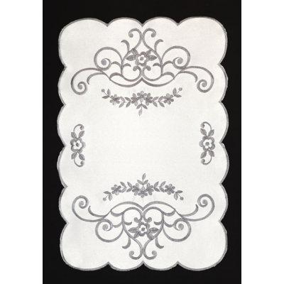 (12 x 18 po) Napperon brodé - blanc / gris