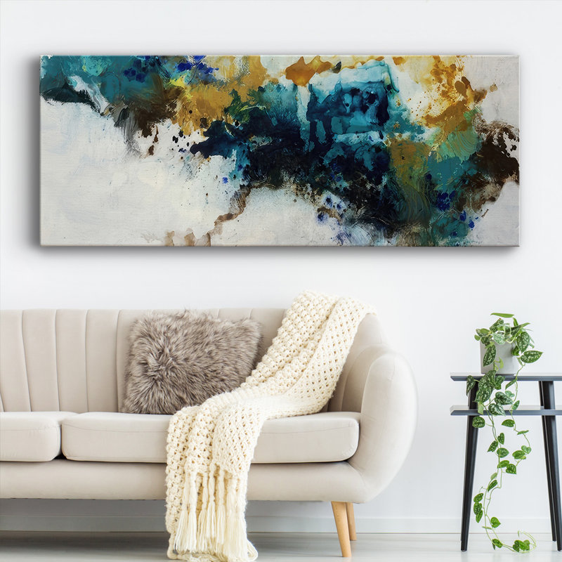 Sarcelle sur fond imprimé sur toile, H 20 po x l 50 po x P 1,5 po