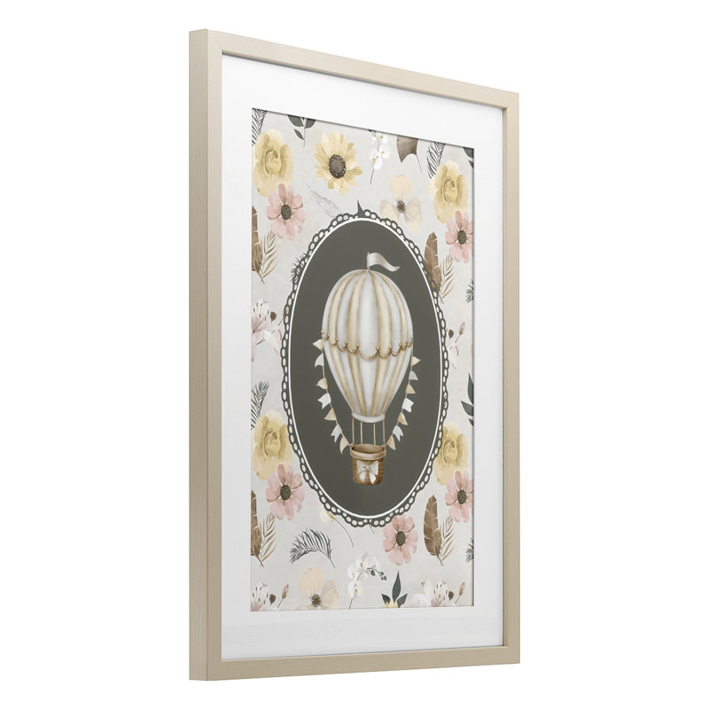 Reproduction sous verre encadrée de Sunn déposi Balloon over Florals, conception par Ink Drop Loft, 23 x 17