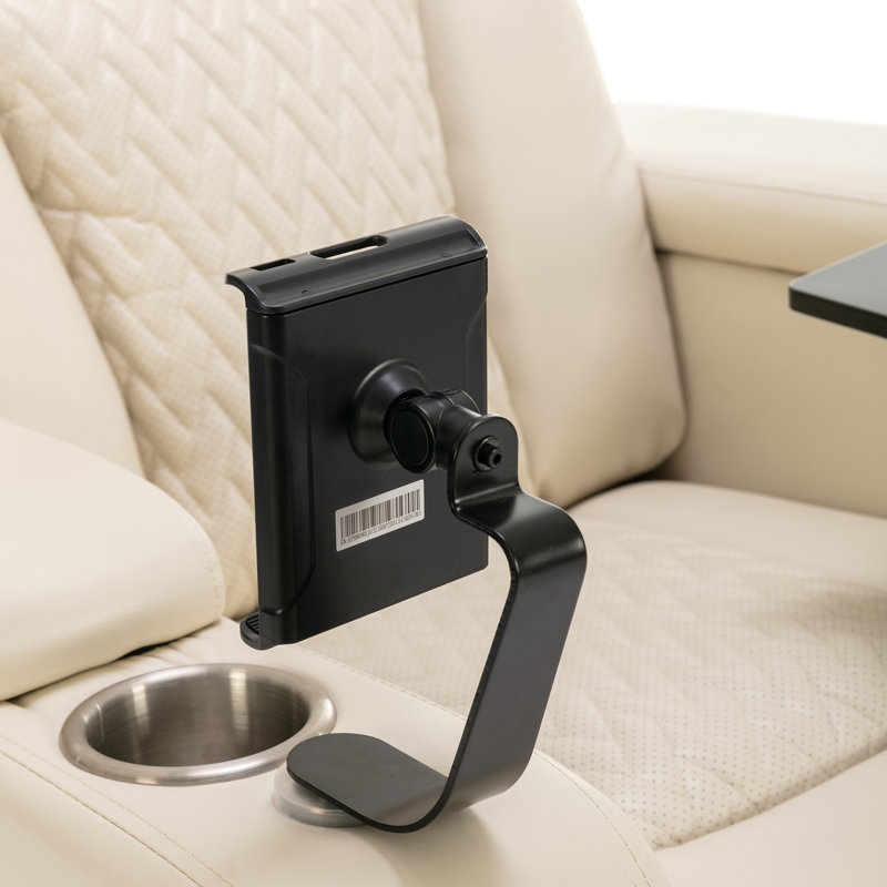 Savas Faux Leather Power Reclining Home Theater Seat with Cup Holder, White Faux Leather