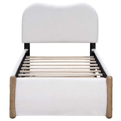 Lit plateforme tapissier avec pieds et gigogne en bois
