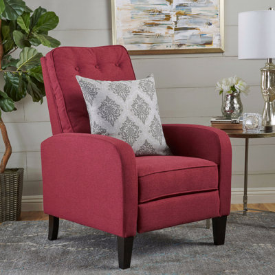 Chaise avec dossier inclinable avec dossier capitonné avec accoudoirs capitonnés, tissu moderne et pieds en bois