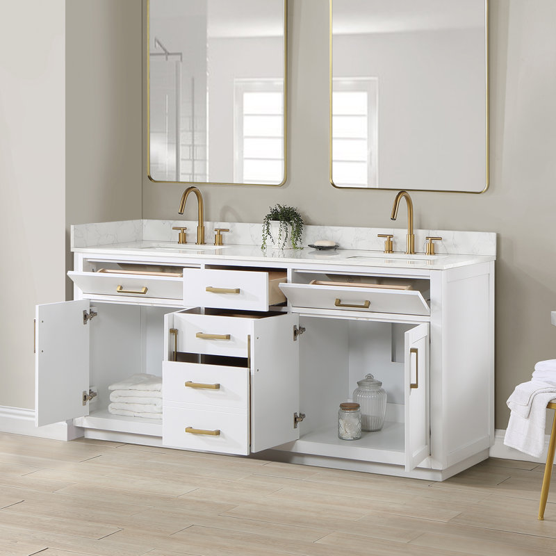 Ensemble de meuble-lavabo double 72 po Gavino, Doré, Blanc