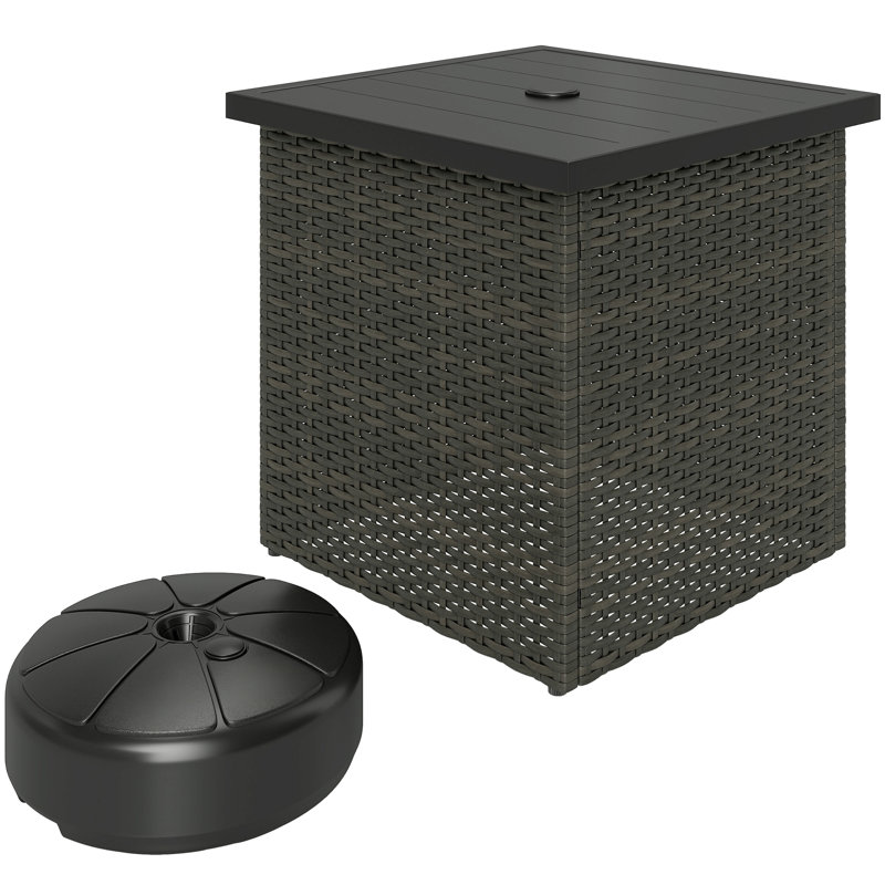 All Weather Wicker Side Table with 1.5" Umbrella Hole, Square Outdoor End Table with UV-Resistant Frame, Storage Space for Patio, Mixed-Brown