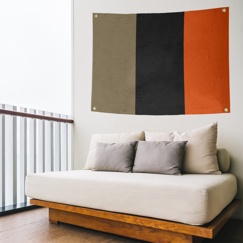 Tapisserie de polyester Anaheim, Doré métallique / noir / orange, H 50 po x l 59 po x P 1 po