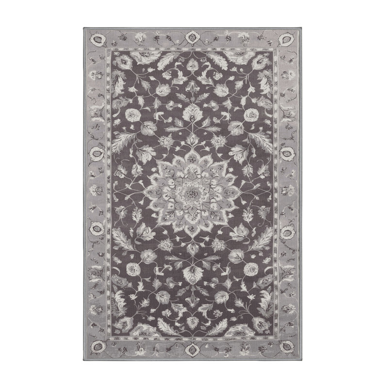 Tapis gris Tabriz lavable à la machine, Rectangle 5 pi x 7 pi