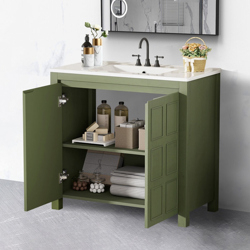 Meuble-lavabo 36 po avec lavabo en céramique, Vert olive