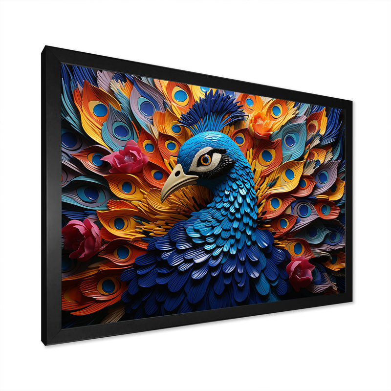 Plumes de paon royal III, Cadre photo noir simple, H 24 po x l 32 po x P 1 po