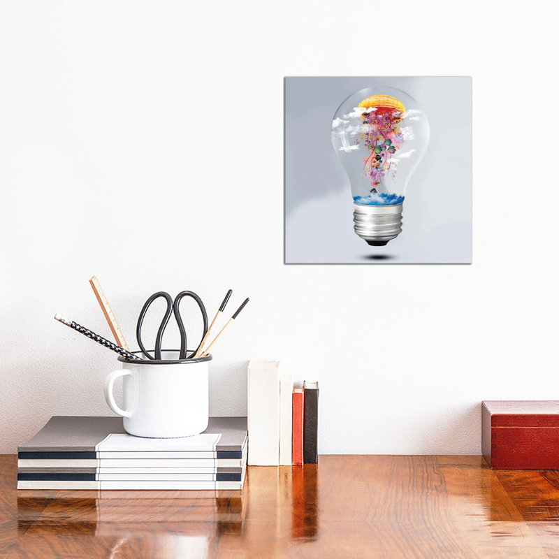 Electric Jellyfish Lightbulb by David Loblaw - Wrapped Canvas Painting, 30.48 cm H x 30.48 cm W
