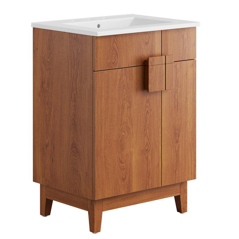 Modway Miles 23'' Free Standing Single Bathroom Vanity with Ceramic Top, Walnut