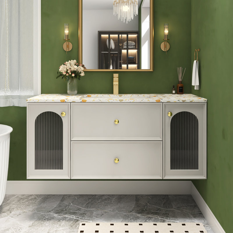 Meuble-lavabo simple 47,24 po avec plateau en pierre reconstituée Andreia