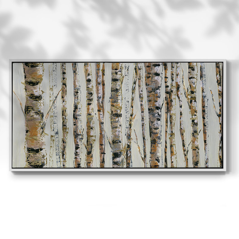 Sparkle Birch - Toile tendue avec châssis tendue, prête à accrocher, H 25 po x l 49 po, Blanc