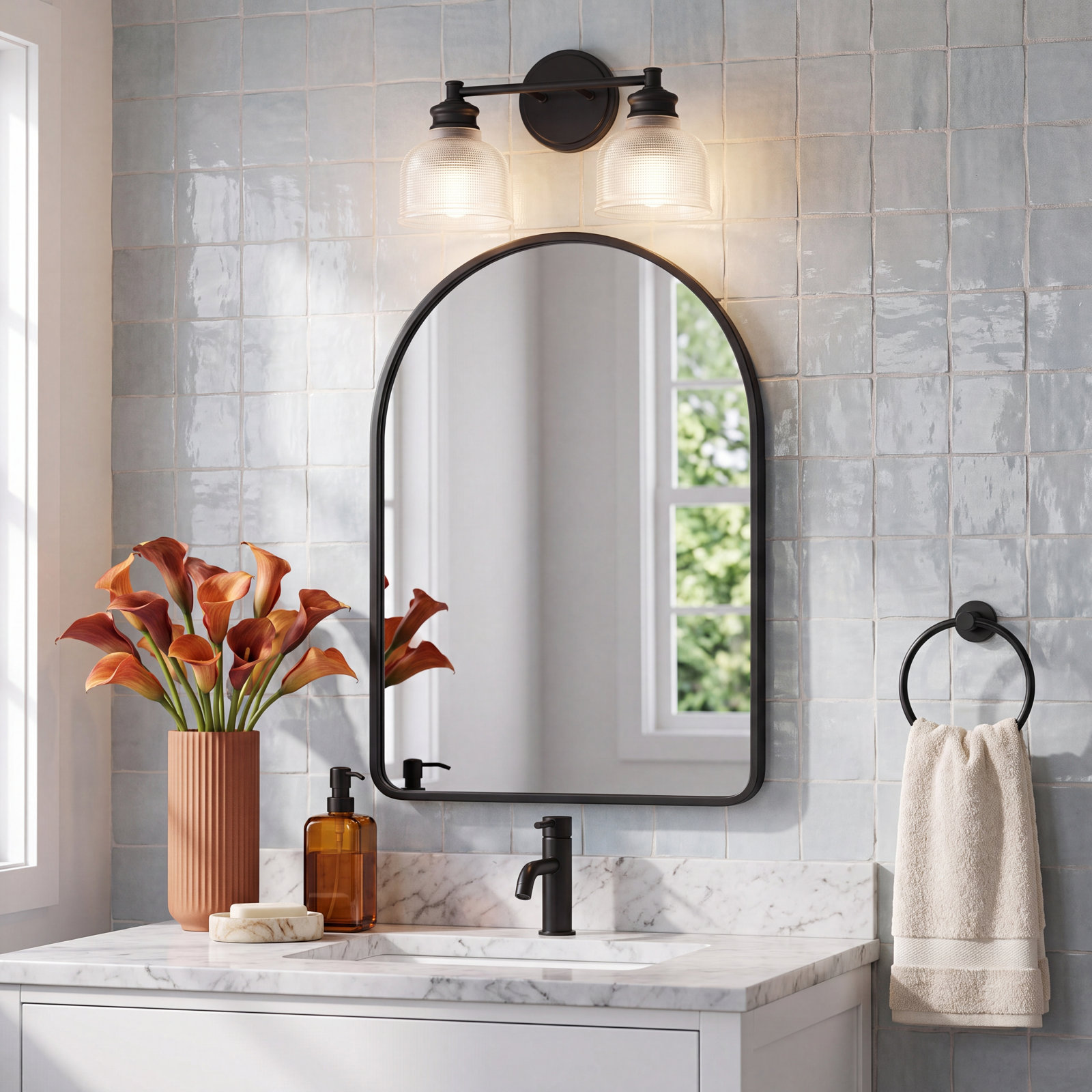 Besima 2 Light Ribbed Dimmable Vanity Light, Matte Black