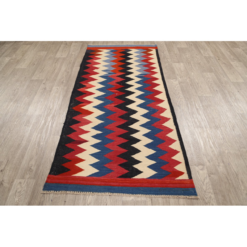 Ivoire en laine Kilim fabriqué à la main à motif Chevron/noir Tapis décoratif