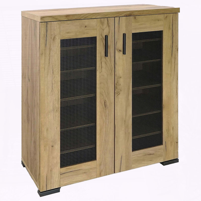 Armoire d'appoint avec porte en filet doré et chêne doré - 2 portes avec tablettes réglables
