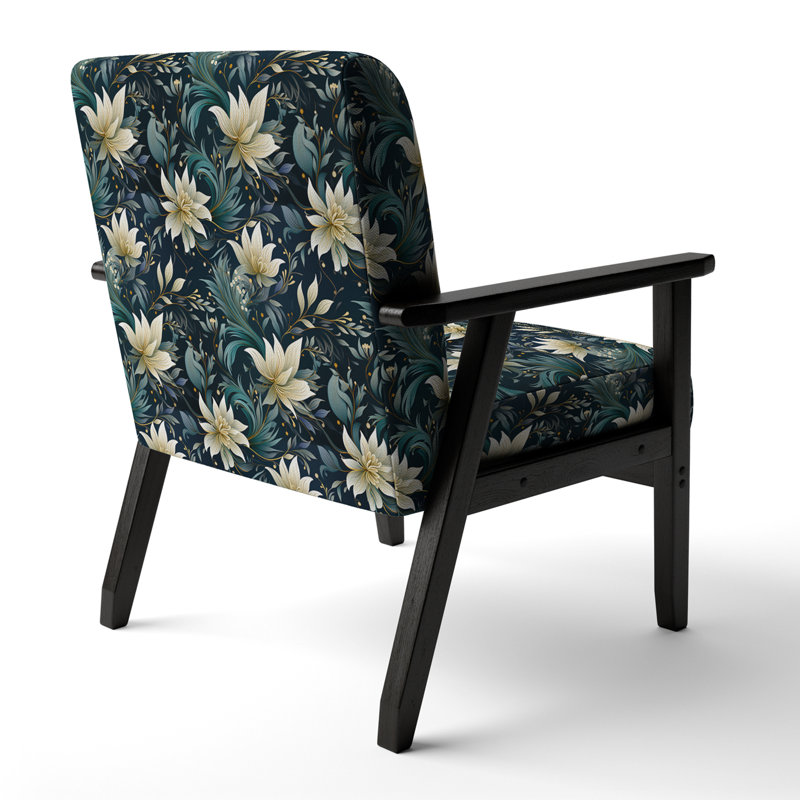 Chaise d'appoint florale Cobalt, Lotus blanc embrassant la méditation zen