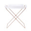 Table moderne en acrylique transparent avec base en forme de croix et plateau élégant en cuivre amovible pour le salon