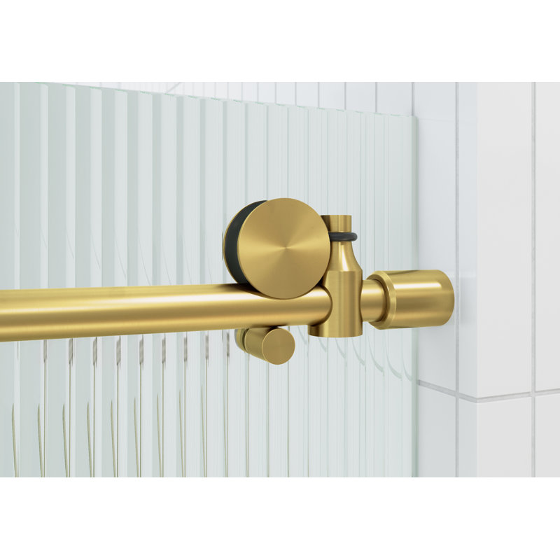 Galaxy 56 - 60 in. x 60 in. Fully Frameless Fluted Sliding Bathtub Door, Satin Brass, Right Hand