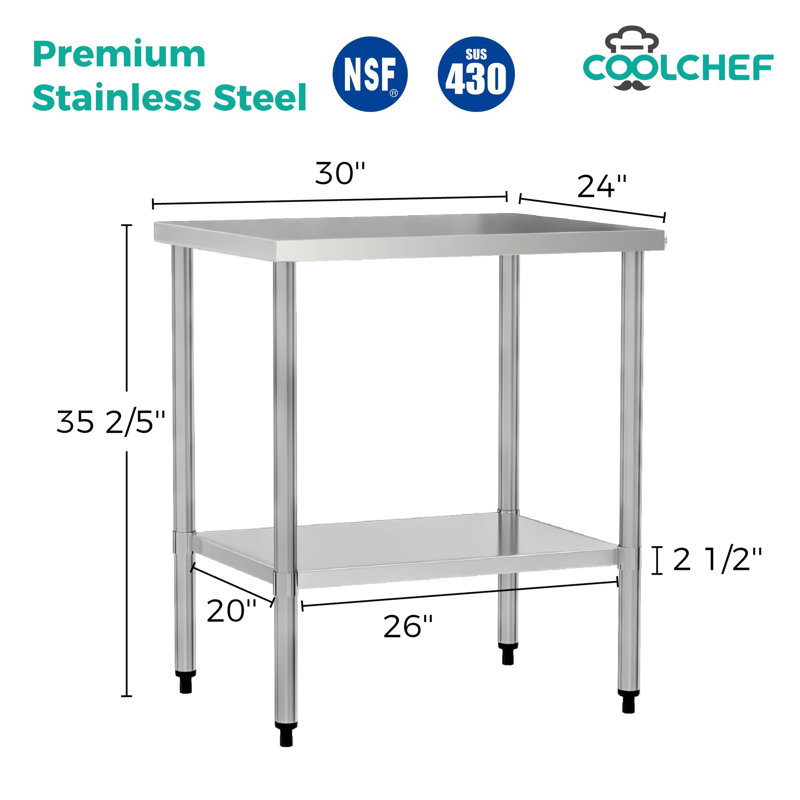 Table de travail commerciale 24 po x 30 po en acier inoxydable de calibre 18, H 35,4 po x l 24 po x P 30 po