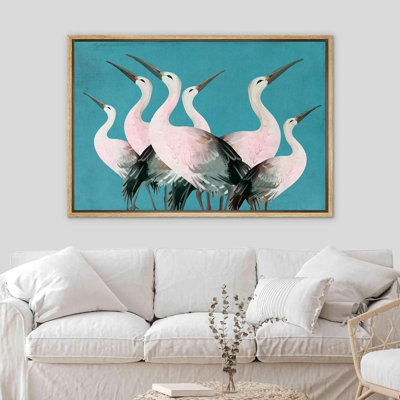 IDÉE4WALL, impression sur toile encadrée, décoration de chambre BCBG, bleu sarcelle éclatant, ciel, grue, oiseaux, nature, décoration, multicolore, rustique coloré pour le salon, la chambre à coucher et le bureau