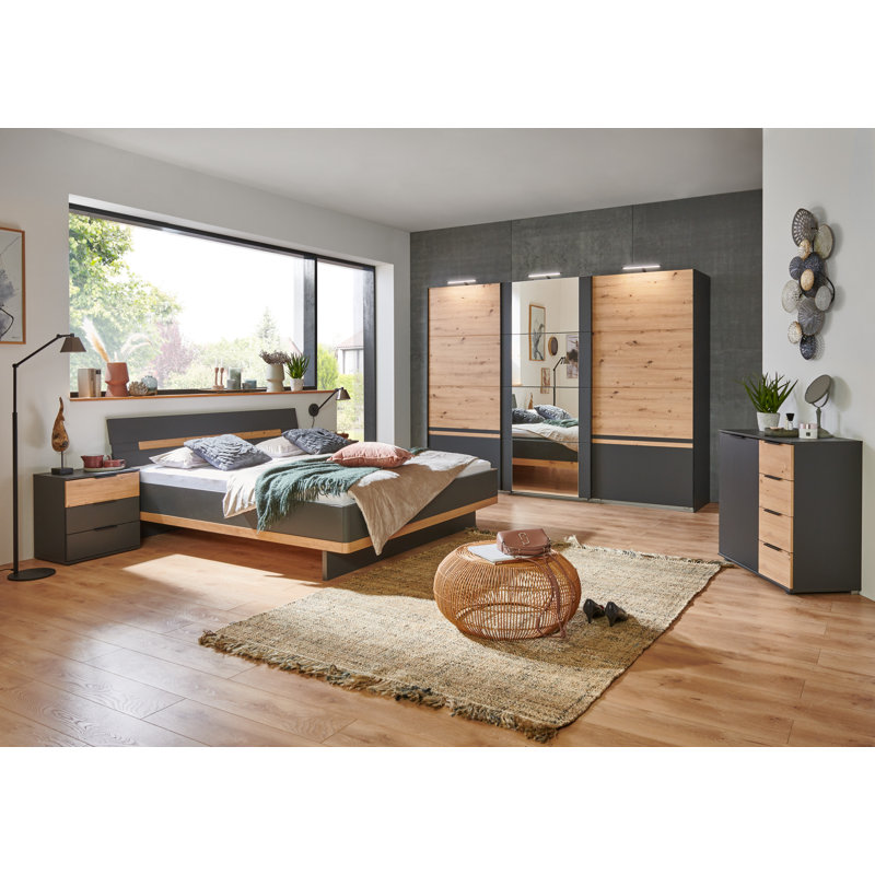 Theresa 52cm W Particle Board / Chipboard Bedside Table, Artisan Oak/Graphite